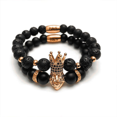 Man Bracelets - Men’s Beaded Bracelets - Rose Gold Crowned Lion Set - Mens Bracelet Bracelet XS (14-15cm) Brother & Sisters
